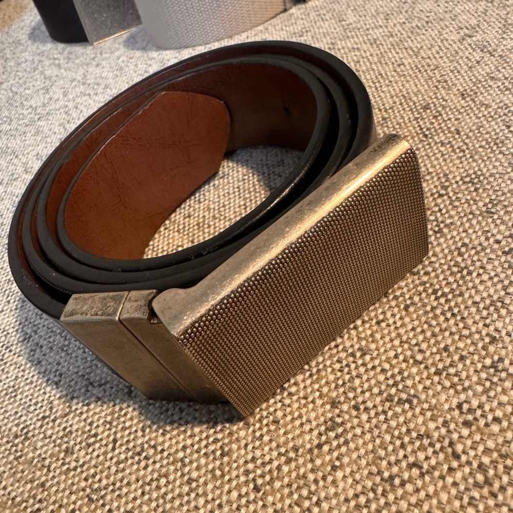Men's Black Leather Belt‎ with Silver Buckle